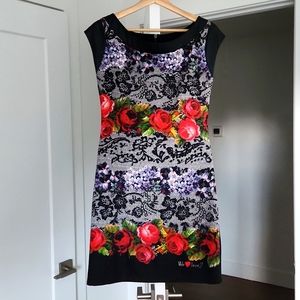 Desigual Black dress with pixel flowers size M